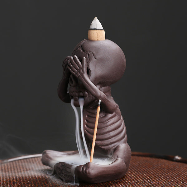 Original purple sand backflow incense burner Halloween gift, American skull head ghost backflow incense incense burner ornament - Toy Collection