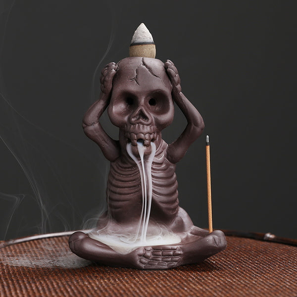 Original purple sand backflow incense burner Halloween gift, American skull head ghost backflow incense incense burner ornament - Toy Collection