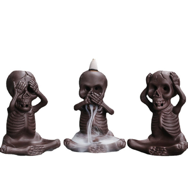 Original purple sand backflow incense burner Halloween gift, American skull head ghost backflow incense incense burner ornament - Toy Collection