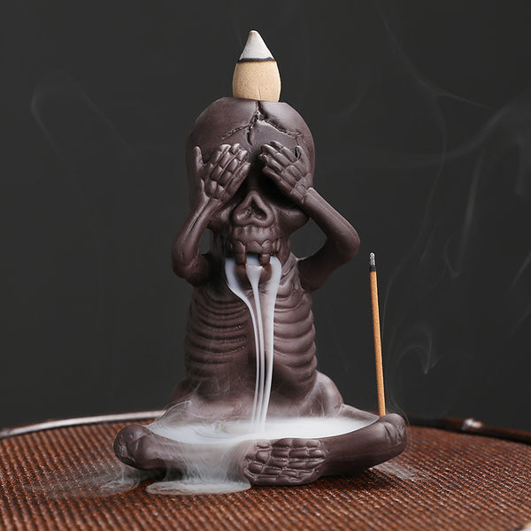 Original purple sand backflow incense burner Halloween gift, American skull head ghost backflow incense incense burner ornament - Toy Collection
