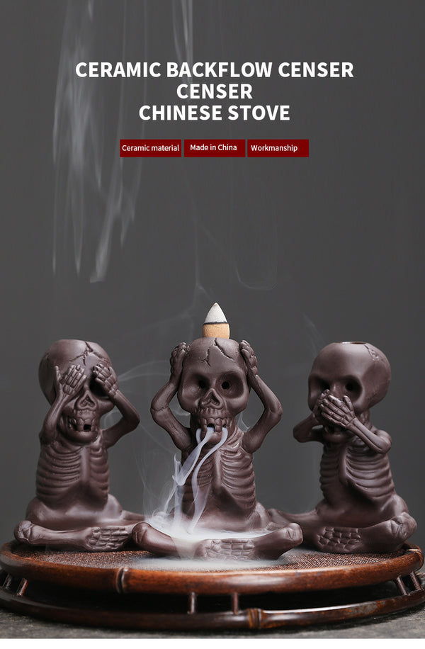 Original purple sand backflow incense burner Halloween gift, American skull head ghost backflow incense incense burner ornament - Toy Collection