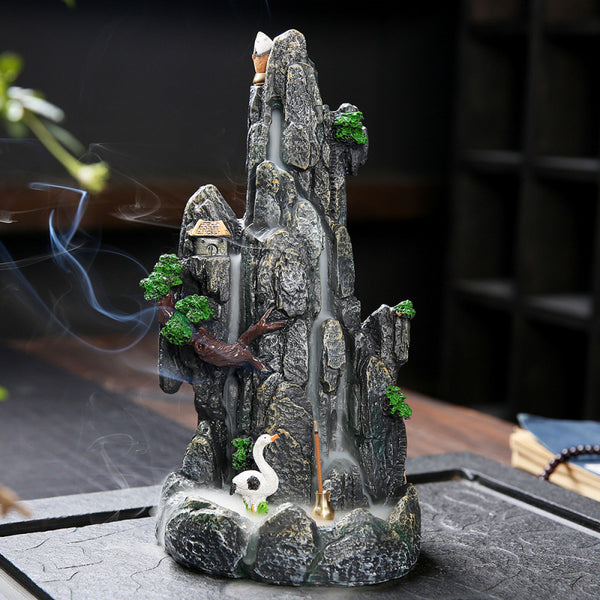 Quiet dust, resin alpine flowing water smoke backflow ornamental aromatherapy burner, creative landscape backflow incense burner crafts - Toy Collection