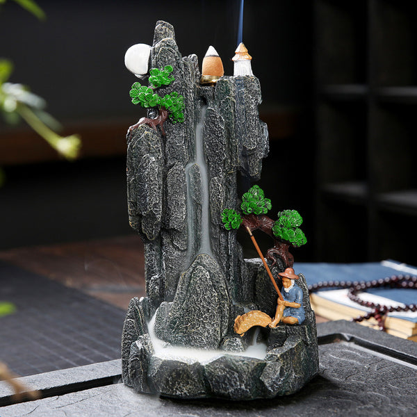 Quiet dust, resin alpine flowing water smoke backflow ornamental aromatherapy burner, creative landscape backflow incense burner crafts - Toy Collection