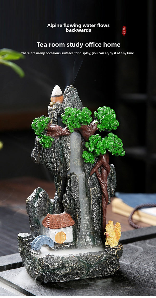 Quiet dust, resin alpine flowing water smoke backflow ornamental aromatherapy burner, creative landscape backflow incense burner crafts - Toy Collection