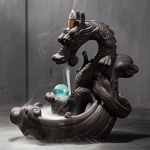 Large purple sand dragon smoke backflow incense burner tea ceremony ornament, creative incense burner dragon home decoration original incense - Toy Collection