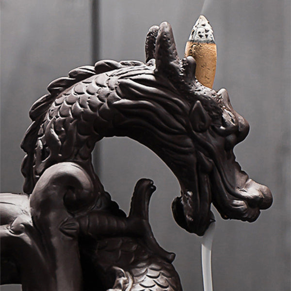 Large purple sand dragon smoke backflow incense burner tea ceremony ornament, creative incense burner dragon home decoration original incense - Toy Collection
