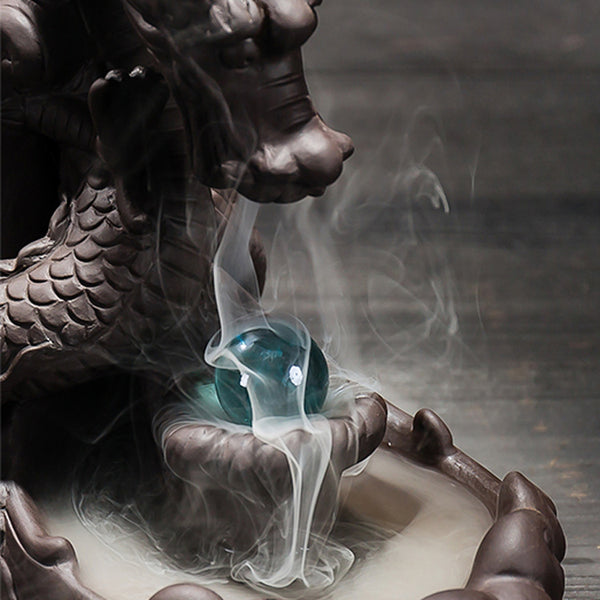 Large purple sand dragon smoke backflow incense burner tea ceremony ornament, creative incense burner dragon home decoration original incense - Toy Collection