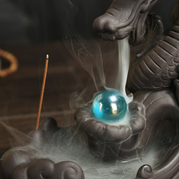 Large purple sand dragon smoke backflow incense burner tea ceremony ornament, creative incense burner dragon home decoration original incense - Toy Collection