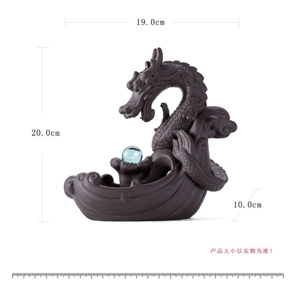 Large purple sand dragon smoke backflow incense burner tea ceremony ornament, creative incense burner dragon home decoration original incense - Toy Collection
