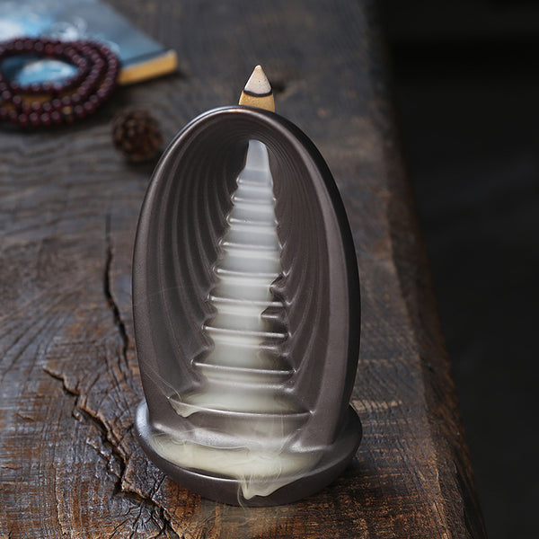 Original backflow incense burner, alpine and flowing water ceramics, tower incense burner creative view smoke agarwood road ornament - Toy Collection