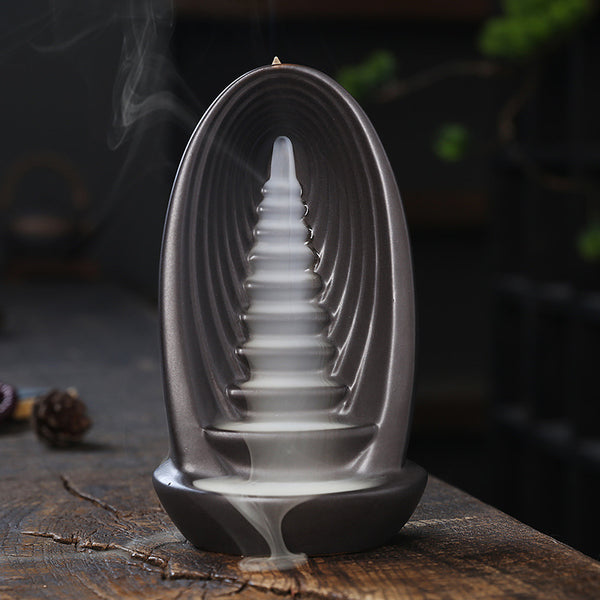 Original backflow incense burner, alpine and flowing water ceramics, tower incense burner creative view smoke agarwood road ornament - Toy Collection