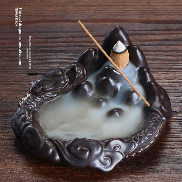 Original ceramic backflow aromatherapy stove, creative small purple sand dragon smoke backflow sandalwood stove handicraft ornament - Toy Collection