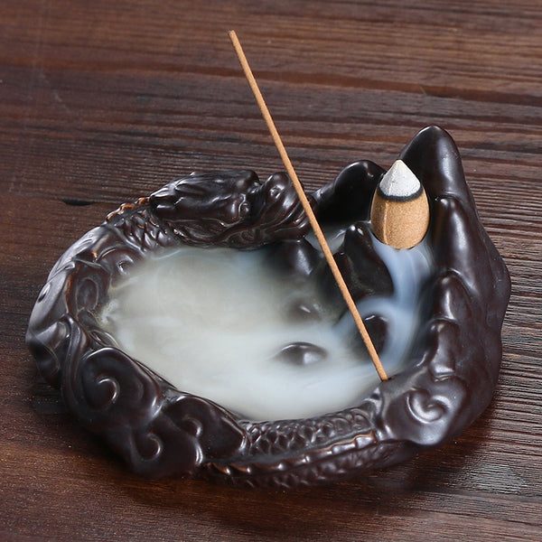Original ceramic backflow aromatherapy stove, creative small purple sand dragon smoke backflow sandalwood stove handicraft ornament - Toy Collection
