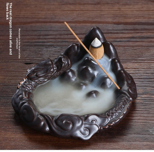 Original ceramic backflow aromatherapy stove, creative small purple sand dragon smoke backflow sandalwood stove handicraft ornament - Toy Collection