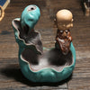 Ceramic green lotus backflow incense burner, small novice aromatherapy burner ornament, handicrafts, more incense every year - Toy Collection