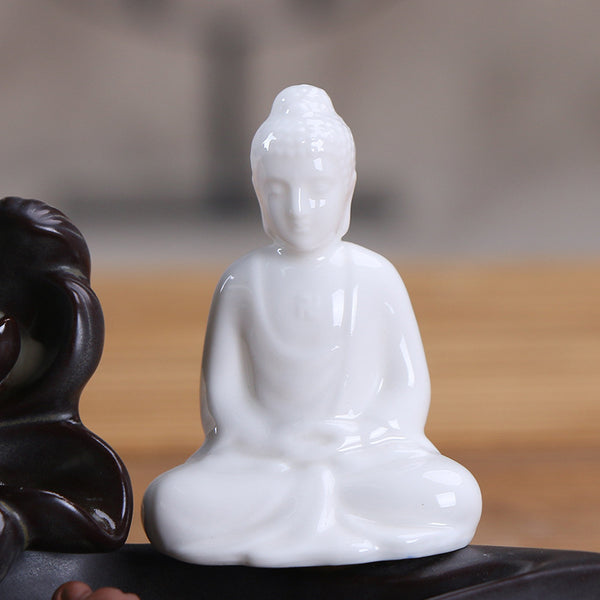 Ceramic backflow incense burner, antique lotus pond moonlight Tathagata aromatherapy burner home ornament Guanyin original - Toy Collection