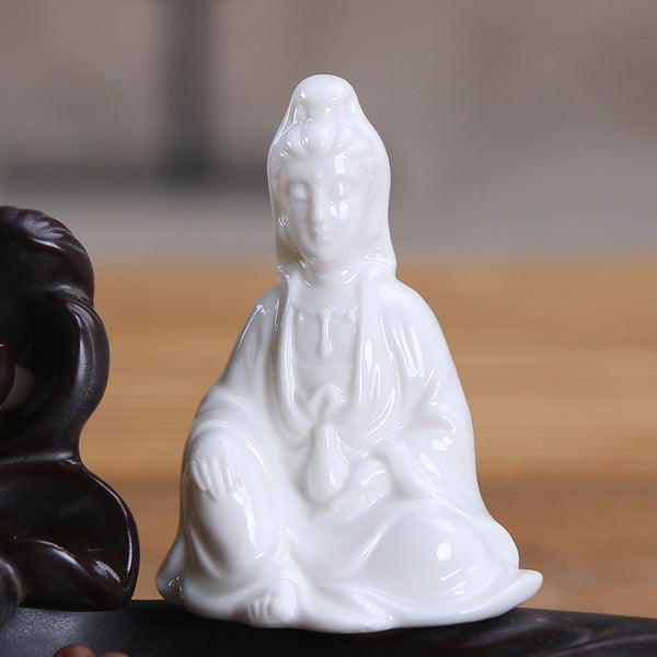 Ceramic backflow incense burner, antique lotus pond moonlight Tathagata aromatherapy burner home ornament Guanyin original - Toy Collection