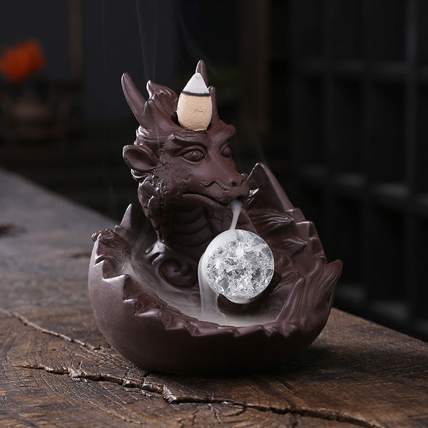 Purple sand smoke backflow aromatherapy burner, creative Xiao Long play beads incense burner home jewelry handicraft ornament - Toy Collection