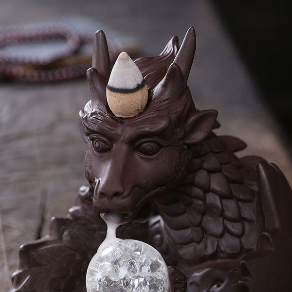 Purple sand smoke backflow aromatherapy burner, creative Xiao Long play beads incense burner home jewelry handicraft ornament - Toy Collection