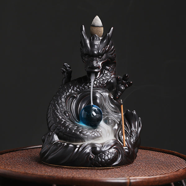 Original and classic Chinese dragon backflow incense burner creative ceramic large, dragon play bead incense burner, home decoration wholesale - Toy Collection
