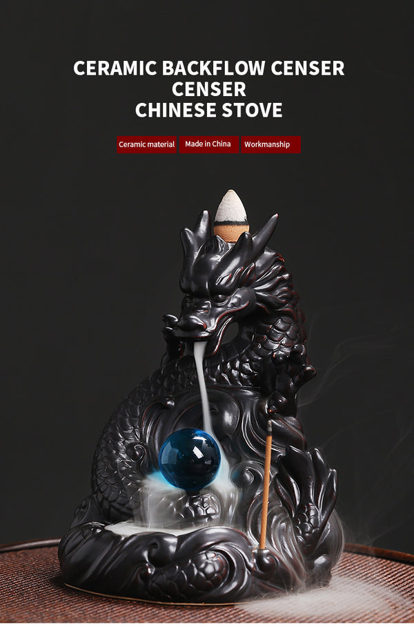 Original and classic Chinese dragon backflow incense burner creative ceramic large, dragon play bead incense burner, home decoration wholesale - Toy Collection