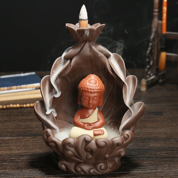 Western Sansheng Backflow Incense Burner, Tower Incense Creative Purple Sand Lotus Aromatherapy Burner Rulai Smoke Backflow Incense - Toy Collection