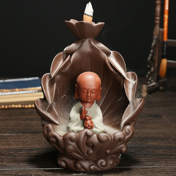 Western Sansheng Backflow Incense Burner, Tower Incense Creative Purple Sand Lotus Aromatherapy Burner Rulai Smoke Backflow Incense - Toy Collection
