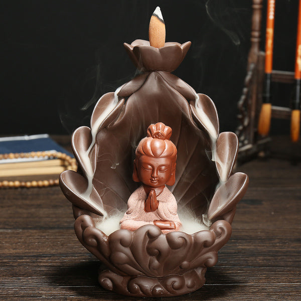Western Sansheng Backflow Incense Burner, Tower Incense Creative Purple Sand Lotus Aromatherapy Burner Rulai Smoke Backflow Incense - Toy Collection