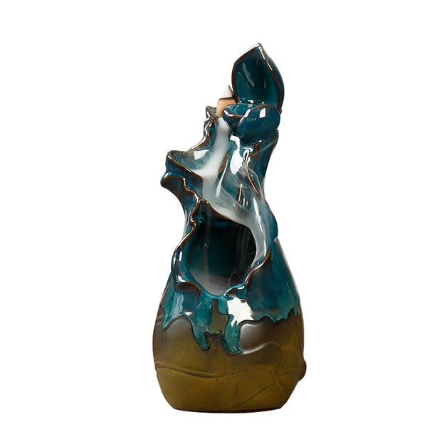 Ceramic ornamental smoke backflow aromatherapy stove, creative green lotus lotus dance incense road handicraft home decoration - Toy Collection