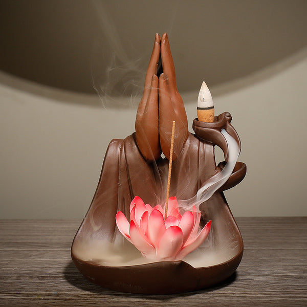 New purple sand backflow incense burner, creative bergamot lotus Sansheng Tathagata backflow aromatherapy burner ornament original - Toy Collection
