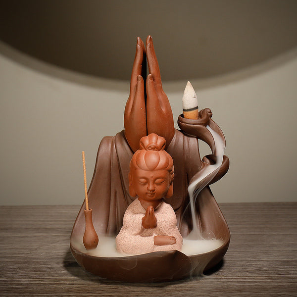 New purple sand backflow incense burner, creative bergamot lotus Sansheng Tathagata backflow aromatherapy burner ornament original - Toy Collection