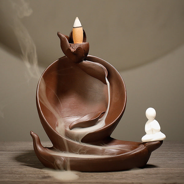 New purple sand backflow incense burner, creative bergamot lotus Sansheng Tathagata backflow aromatherapy burner ornament original - Toy Collection