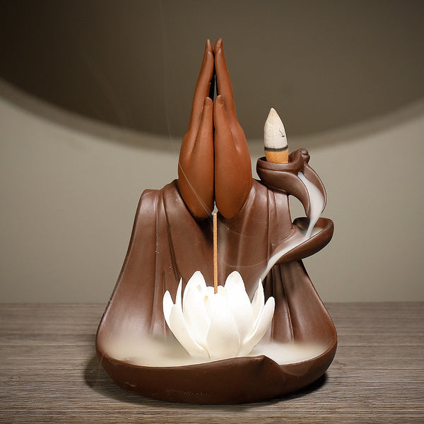 New purple sand backflow incense burner, creative bergamot lotus Sansheng Tathagata backflow aromatherapy burner ornament original - Toy Collection