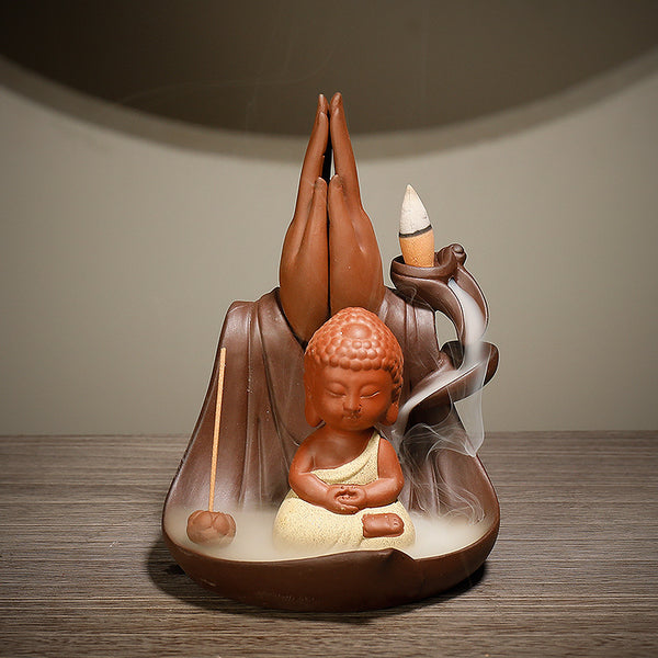 New purple sand backflow incense burner, creative bergamot lotus Sansheng Tathagata backflow aromatherapy burner ornament original - Toy Collection