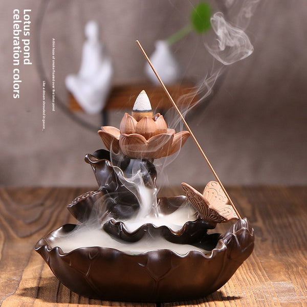 Ceramic Aromatherapy Burner Backflow Incense Burner, Creative Lotus Pond Moonlight Incense Burner Tea Ceremony Ornament Incense Burner Lotus Leaf - Toy Collection