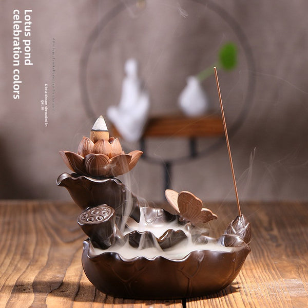 Ceramic Aromatherapy Burner Backflow Incense Burner, Creative Lotus Pond Moonlight Incense Burner Tea Ceremony Ornament Incense Burner Lotus Leaf - Toy Collection