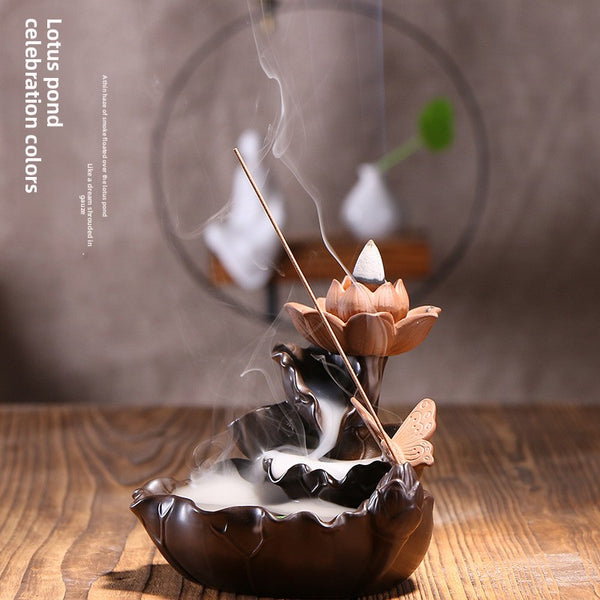 Ceramic Aromatherapy Burner Backflow Incense Burner, Creative Lotus Pond Moonlight Incense Burner Tea Ceremony Ornament Incense Burner Lotus Leaf - Toy Collection