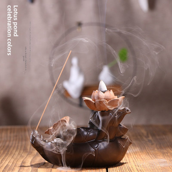 Ceramic Aromatherapy Burner Backflow Incense Burner, Creative Lotus Pond Moonlight Incense Burner Tea Ceremony Ornament Incense Burner Lotus Leaf - Toy Collection