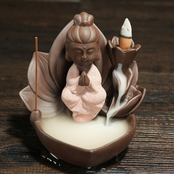 Original Backflow Incense Burner Ceramic, Lotus Western Sansheng Creative Small Purple Sand Incense Burner Ornament Sandalwood Aromatherapy Burner - Toy Collection