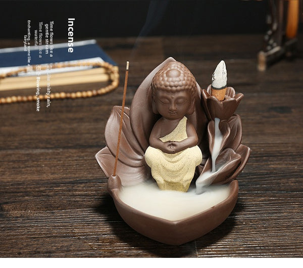 Original Backflow Incense Burner Ceramic, Lotus Western Sansheng Creative Small Purple Sand Incense Burner Ornament Sandalwood Aromatherapy Burner - Toy Collection