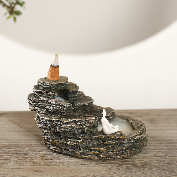Resin backflow aromatherapy burner, creative Melaleuca mountain flowing water incense burner Zen playing piano craft ornament - Toy Collection