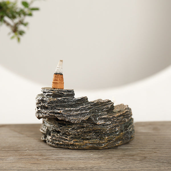 Resin backflow aromatherapy burner, creative Melaleuca mountain flowing water incense burner Zen playing piano craft ornament - Toy Collection