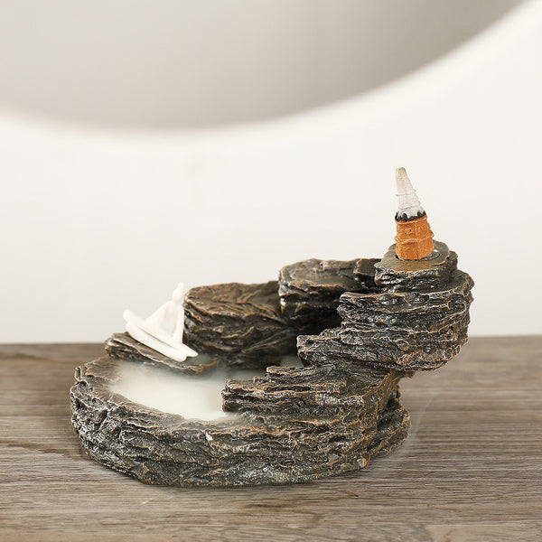 Resin backflow aromatherapy burner, creative Melaleuca mountain flowing water incense burner Zen playing piano craft ornament - Toy Collection