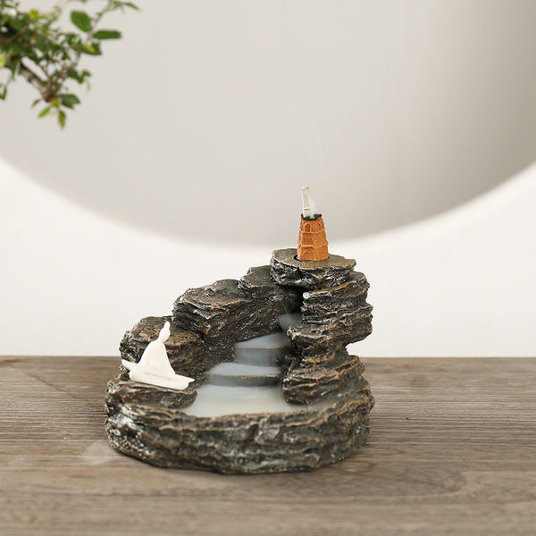 Resin backflow aromatherapy burner, creative Melaleuca mountain flowing water incense burner Zen playing piano craft ornament - Toy Collection