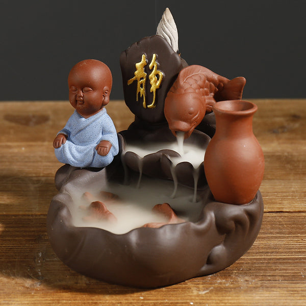 New purple sand sandalwood smoke backflow incense burner home decoration creative alpine water lotus incense road purple sand crafts - Toy Collection