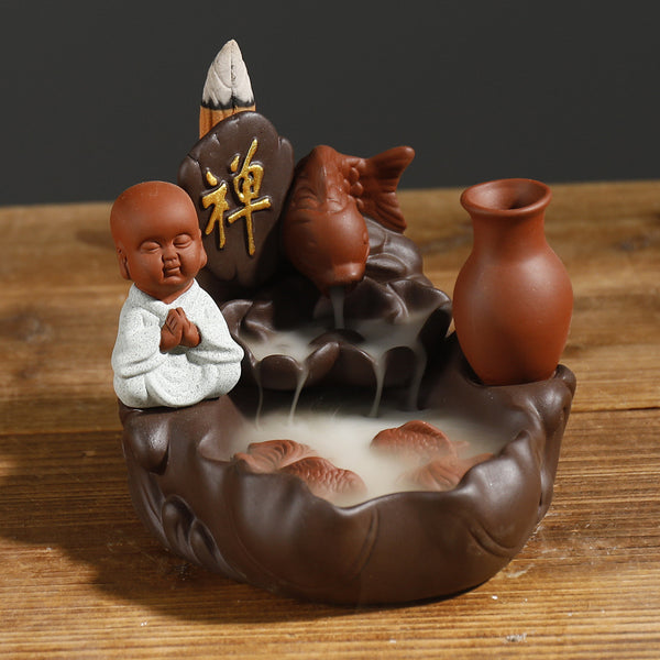 New purple sand sandalwood smoke backflow incense burner home decoration creative alpine water lotus incense road purple sand crafts - Toy Collection