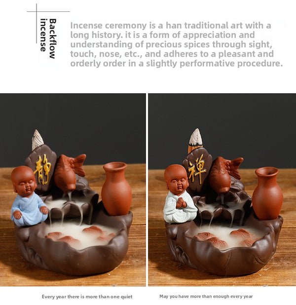 New purple sand sandalwood smoke backflow incense burner home decoration creative alpine water lotus incense road purple sand crafts - Toy Collection