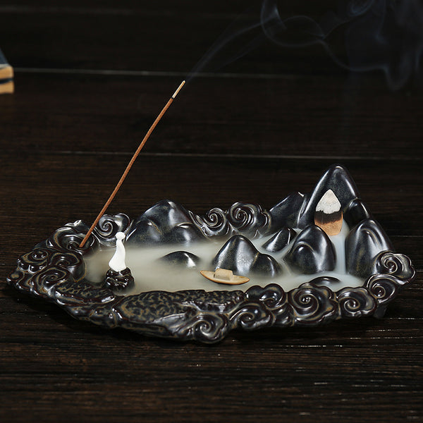 Original ceramic incense burner, antique alpine and flowing water backflow incense burner incense burner incense tower incense burner Buddhist crafts - Toy Collection