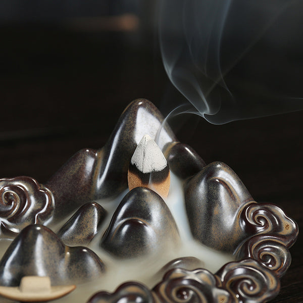 Original ceramic incense burner, antique alpine and flowing water backflow incense burner incense burner incense tower incense burner Buddhist crafts - Toy Collection