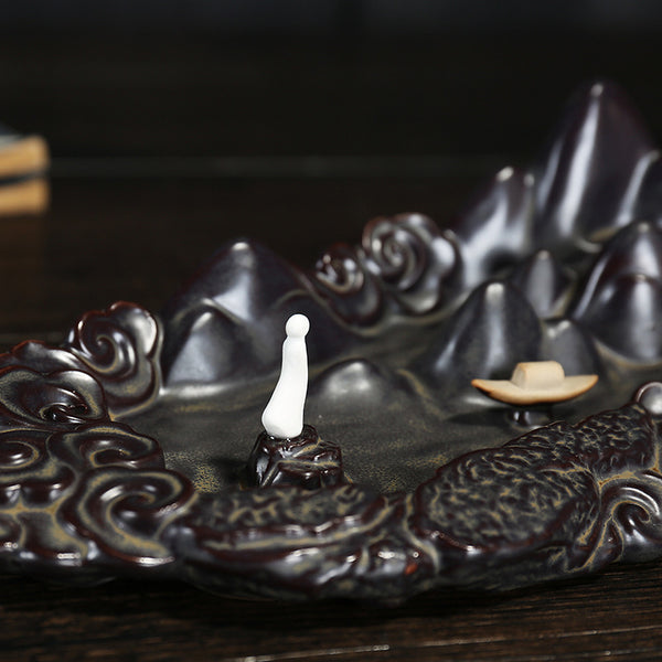 Original ceramic incense burner, antique alpine and flowing water backflow incense burner incense burner incense tower incense burner Buddhist crafts - Toy Collection